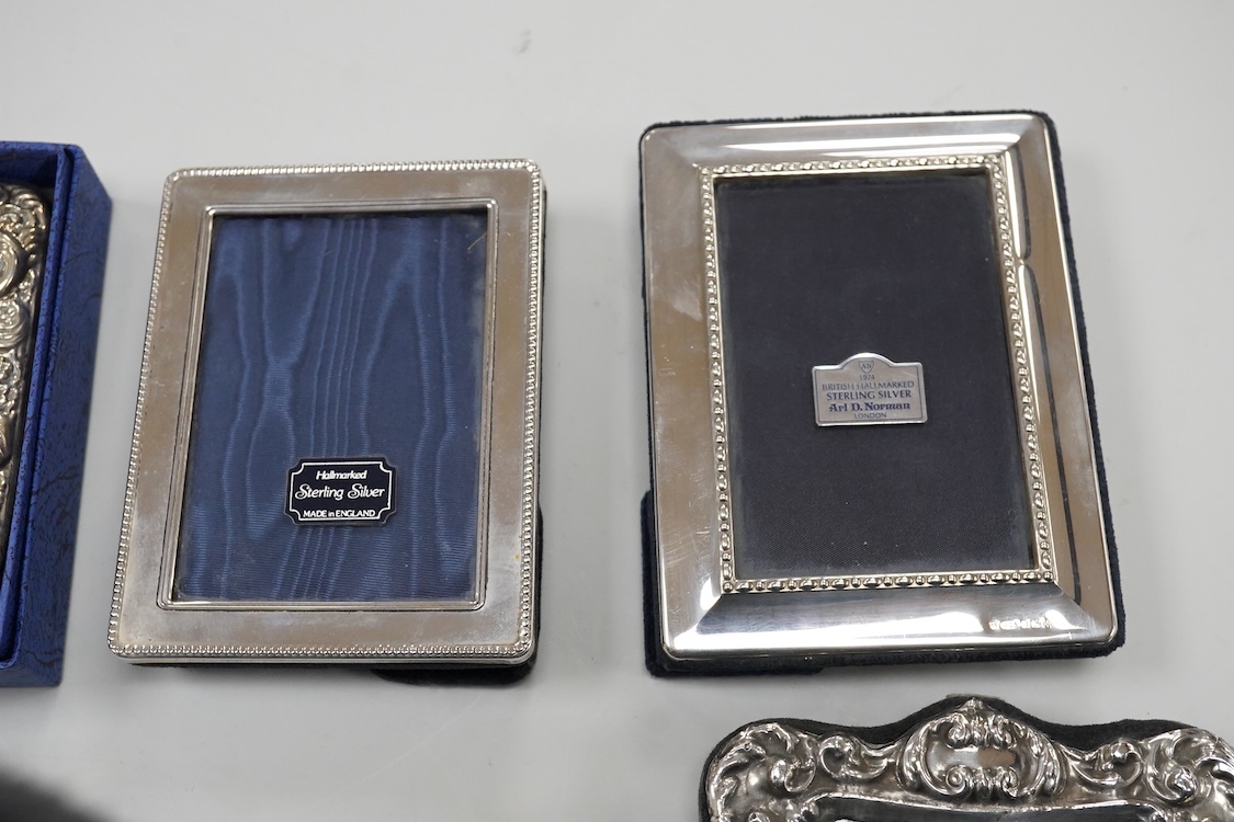 A collection of eight modern silver mounted photograph frames, including double, maker AN, width 11.2cm.